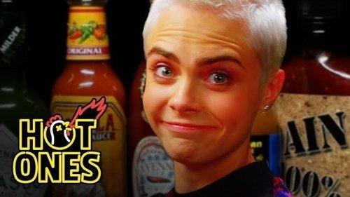 Hot Ones Season 4 Episode 1 - Cara Delevingne Shows Her Hot Sauce Balls While Eating Spicy Wings